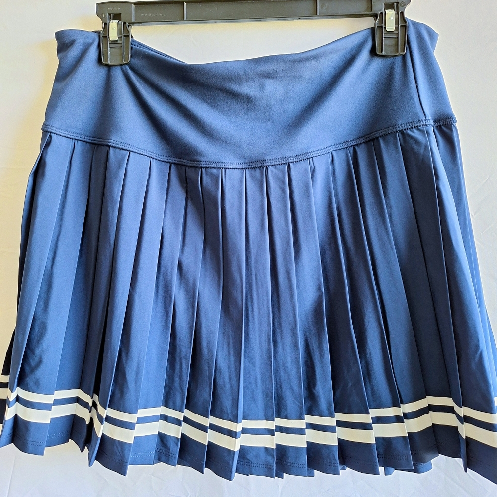 Xersion Navy Blue Pleated Skirt with White Stripe Trim